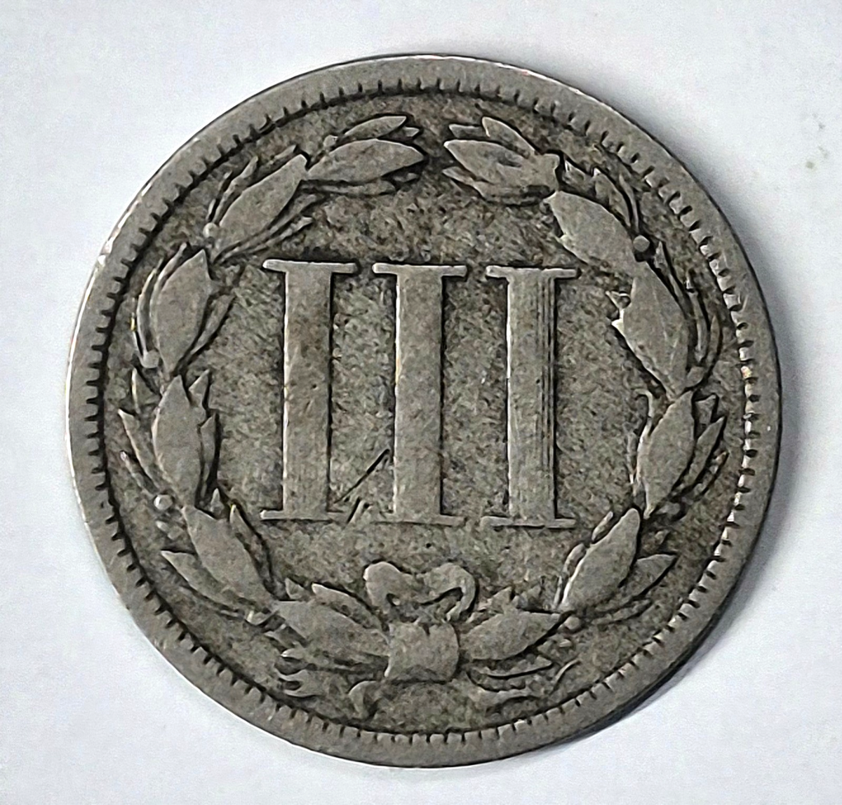 1873 3 Cent Nickel Very Good Features Closed "3" Full Liberty Partial Pillars