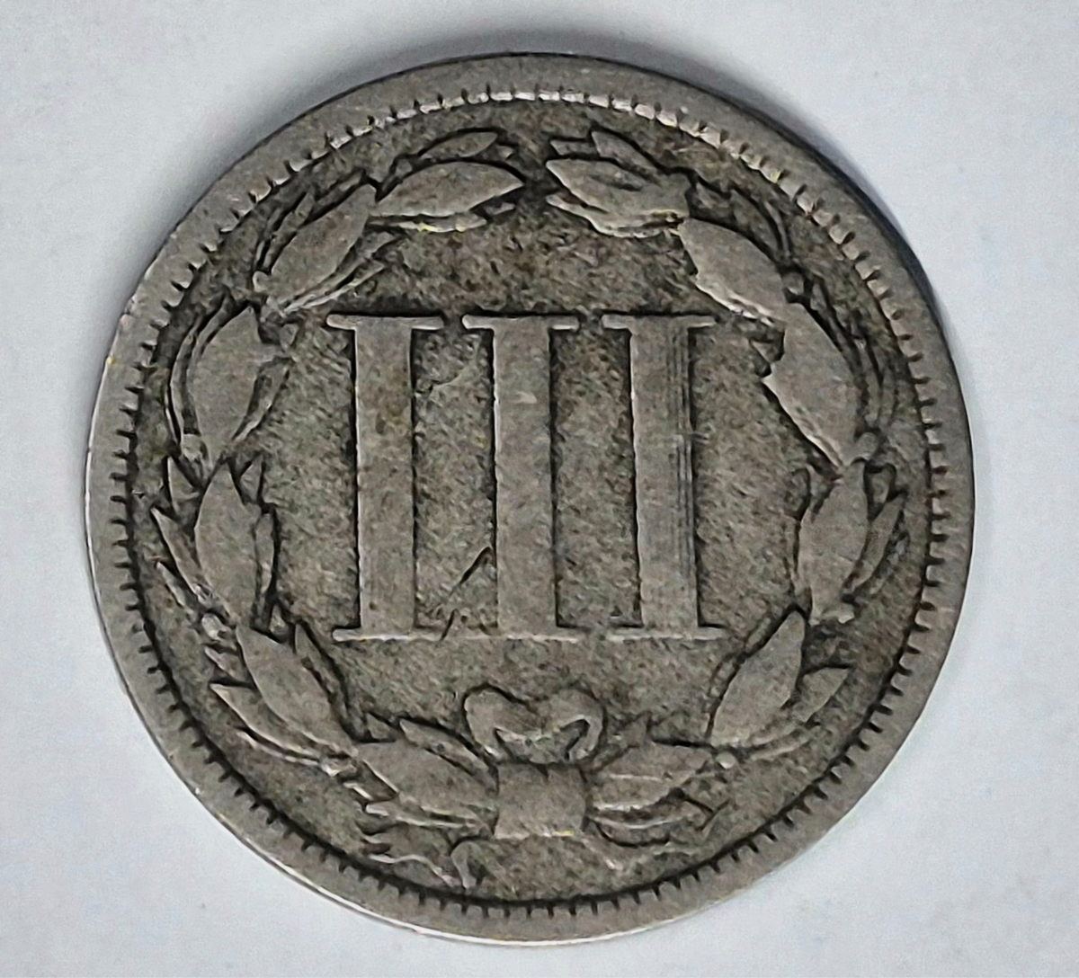 1873 3 Cent Nickel Very Good Features Closed "3" Full Liberty Partial Pillars
