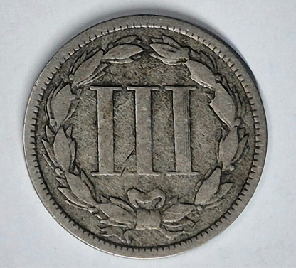 1873 3 Cent Nickel Very Good Features Closed "3" Full Liberty Partial Pillars