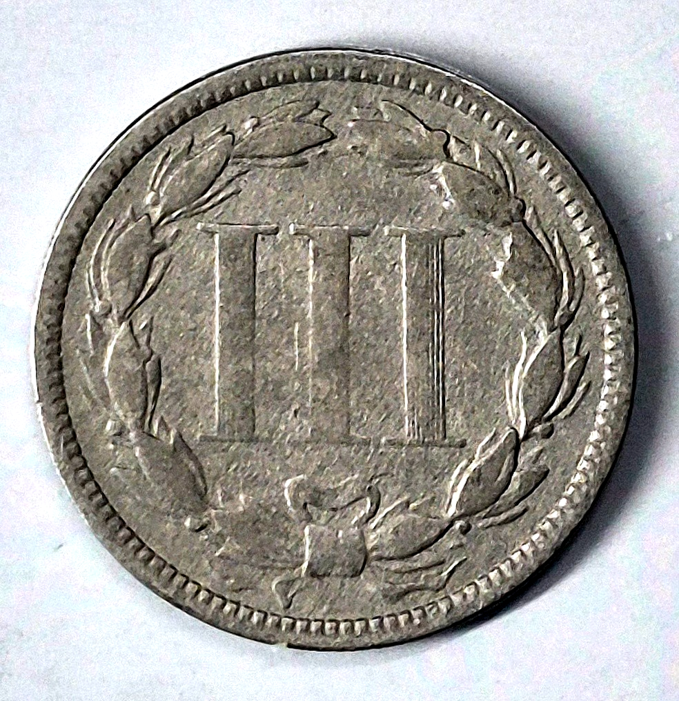 1873 3 Cent Nickel Very Good Features Closed "3" Full Liberty Partial Pillars