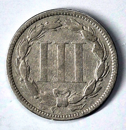 1873 3 Cent Nickel Very Good Features Closed "3" Full Liberty Partial Pillars
