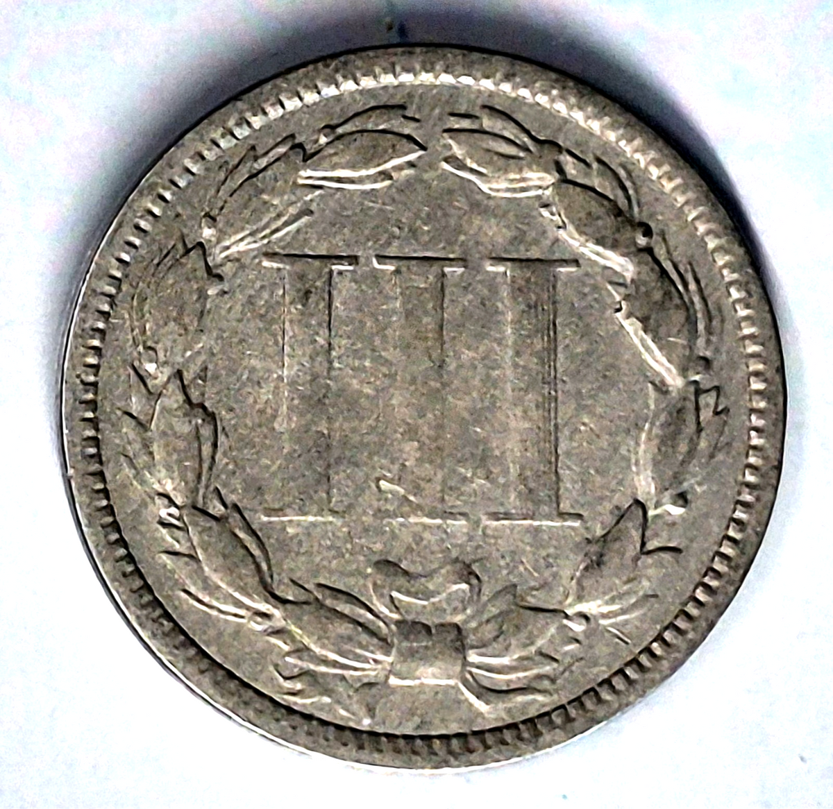 1873 3 Cent Nickel Very Good Features Closed "3" Full Liberty Partial Pillars