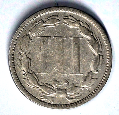 1873 3 Cent Nickel Very Good Features Closed "3" Full Liberty Partial Pillars