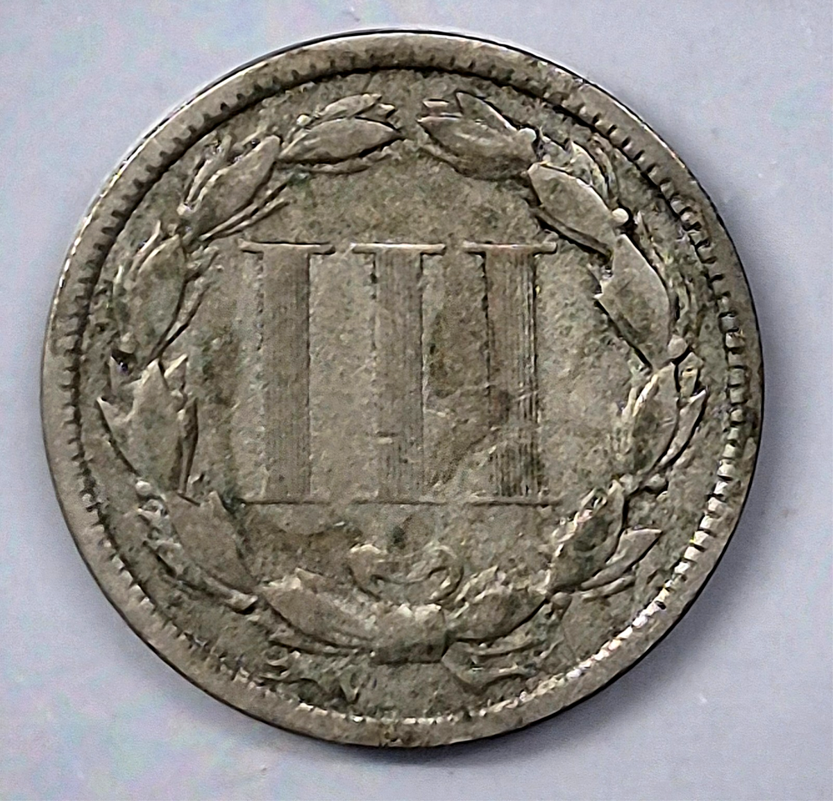 1873 3 Cent Nickel Very Good Features Closed "3" Full Liberty Partial Pillars