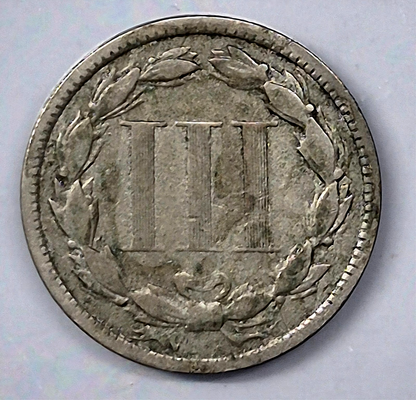 1873 3 Cent Nickel Very Good Features Closed "3" Full Liberty Partial Pillars