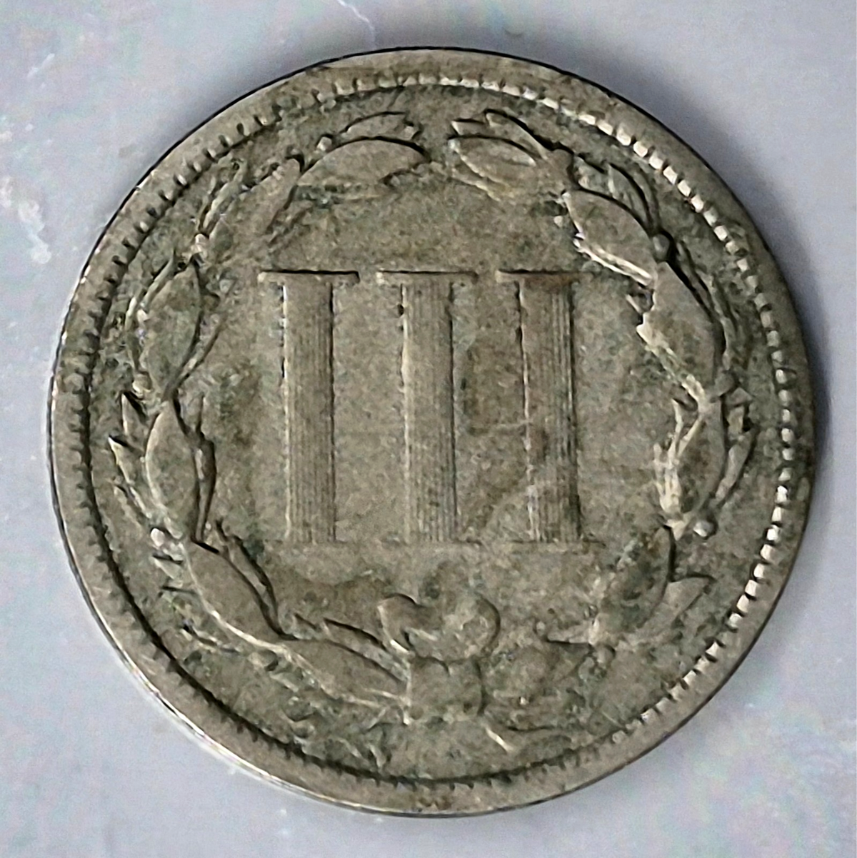 1873 3 Cent Nickel Very Good Features Closed "3" Full Liberty Partial Pillars