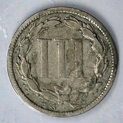 1873 3 Cent Nickel Very Good Features Closed "3" Full Liberty Partial Pillars