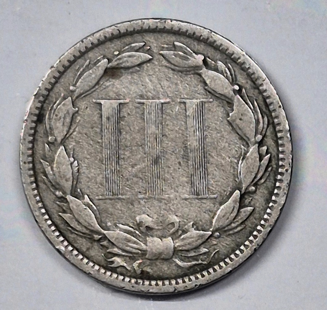 1873 3 Cent Nickel Very Good Features Closed "3" Full Liberty Partial Pillars