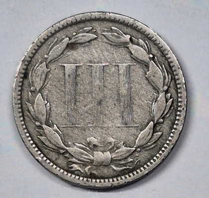 1873 3 Cent Nickel Very Good Features Closed "3" Full Liberty Partial Pillars