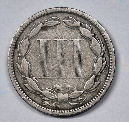 1873 3 Cent Nickel Very Good Features Closed "3" Full Liberty Partial Pillars