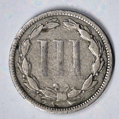 1873 3 Cent Nickel Very Good Features Closed "3" Full Liberty Partial Pillars