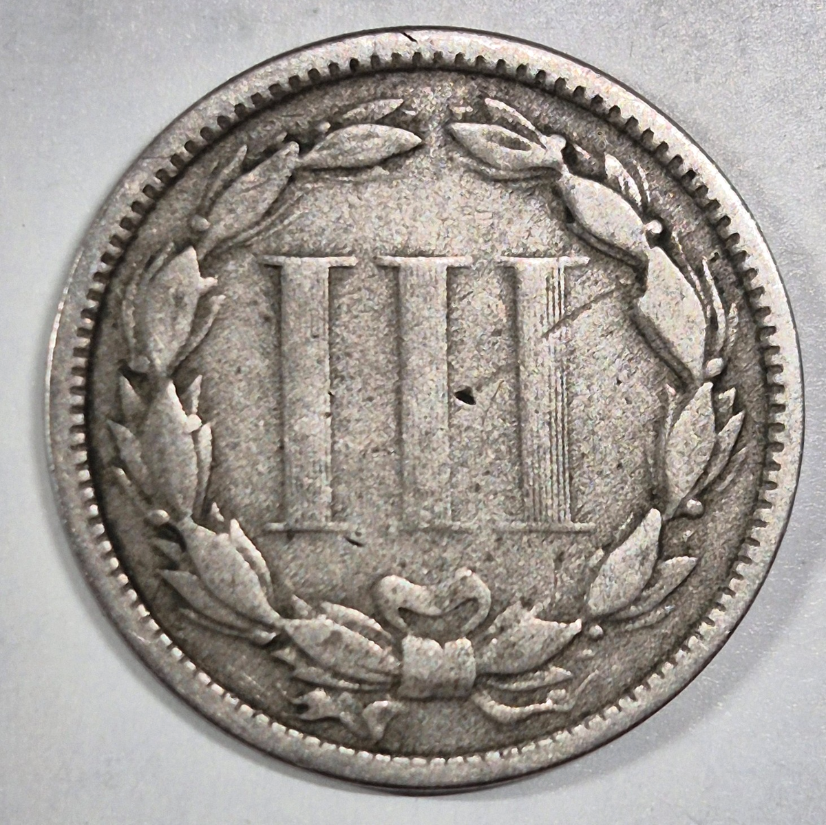 1873 3 Cent Nickel Very Good Features Closed "3" Full Liberty Partial Pillars