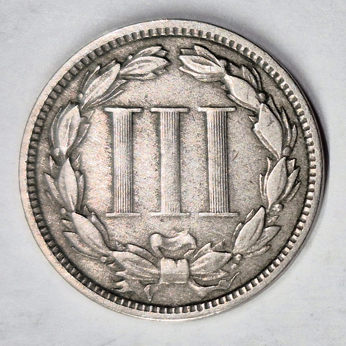 1873 3 Cent Nickel Very Good Features Open "3" Full Liberty Partial Pillars