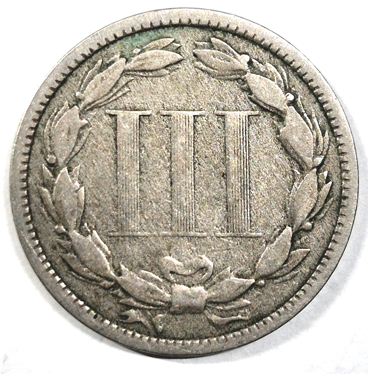 1873 3 Cent Nickel VG-F Features Closed "3" Partial Liberty 90% Pillars