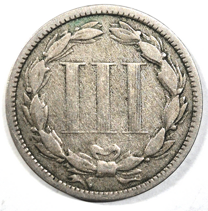 1873 3 Cent Nickel VG-F Features Closed "3" Partial Liberty 90% Pillars