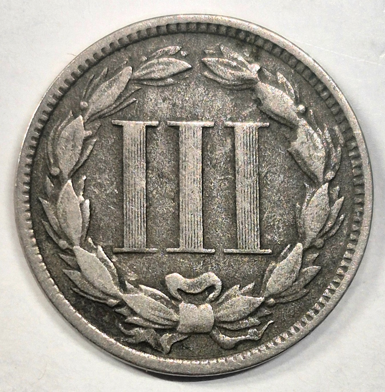 1873 3 Cent Nickel VG-F Features Closed "3" Partial Liberty 90% Pillars