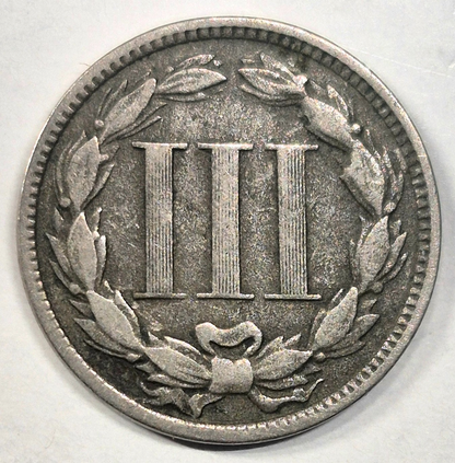 1873 3 Cent Nickel VG-F Features Closed "3" Partial Liberty 90% Pillars