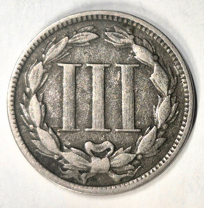 1873 3 Cent Nickel VG-F Features Closed "3" Partial Liberty 90% Pillars