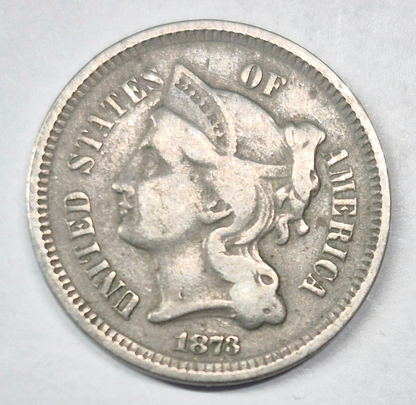 1873 3 Cent Nickel VG-F Features Closed "3" Full Liberty, 90% Pillars 3C