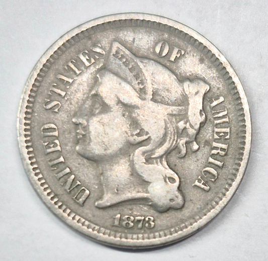 1873 3 Cent Nickel VG-F Features Closed "3" Full Liberty, 90% Pillars 3C