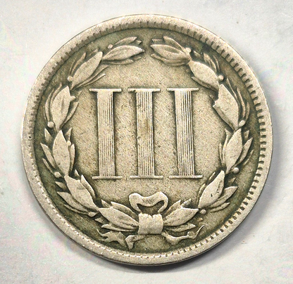 1873 3 Cent Nickel VG-F Features Open "3" Full Liberty, 90% Pillars 3C