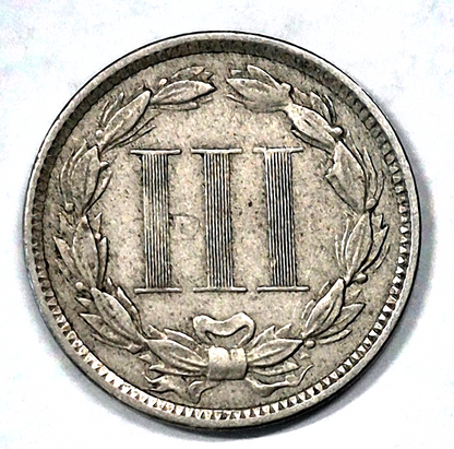 1873 3 Cent Nickel VF-XF Features Open "3" Full Liberty & Pillars 3C