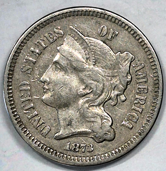 1873 3 Cent Nickel VF-XF Features Open "3" Full Liberty & Pillars 3C