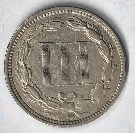 1873 3 Cent Nickel VF-XF Features Open "3" Full Liberty & Pillars 3C