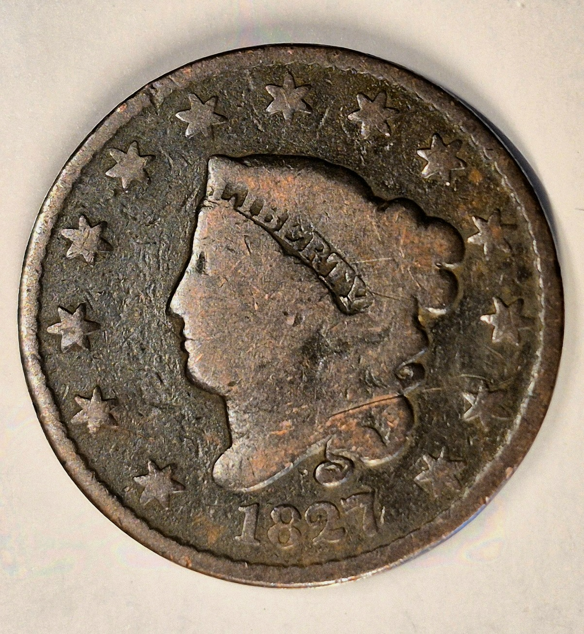 1827 Coronet Head Large Cent BN KM#45 Copper US 1C Item Shown