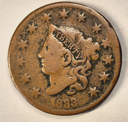 1833 Coronet Head Large Cent VG Features Coin Shown US 1C