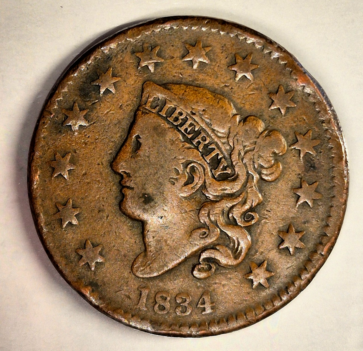 1834 Large Cent,N-2 R-1 Small 8 Large Star Medium Letters VF Features Item Shown