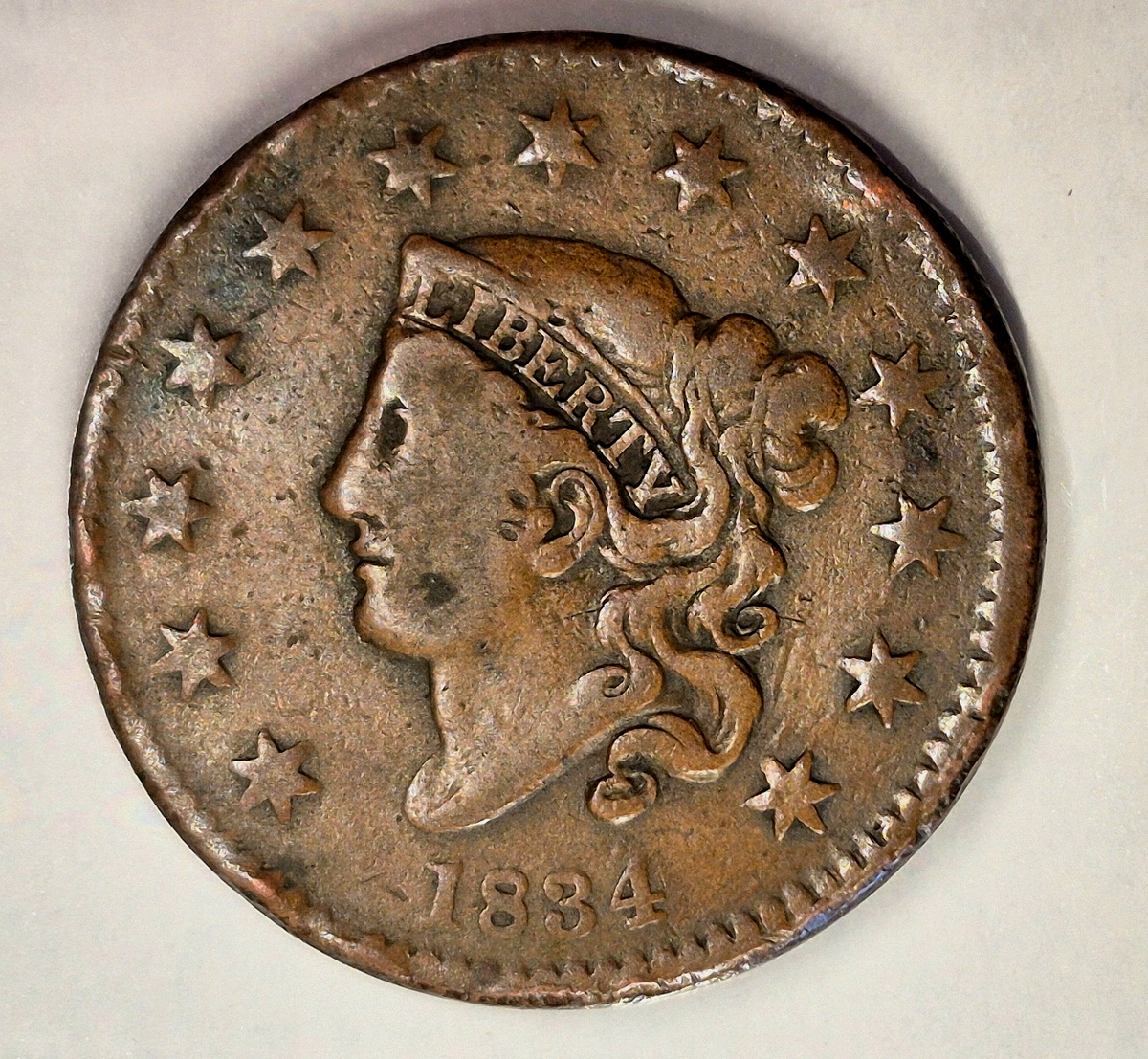 1834 Large Cent,N-2 R-1 Small 8 Large Star Medium Letters VF Features Item Shown