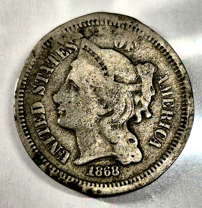 1868 3 Cent Nickel Good Features Full Liberty Partial Pillars Hole Filler US 3C