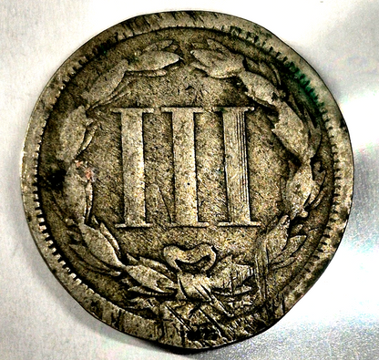 1868 3 Cent Nickel Good Features Full Liberty Partial Pillars Hole Filler US 3C