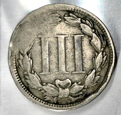 1868 3 Cent Nickel Good Features Full Liberty Partial Pillars Hole Filler US 3C
