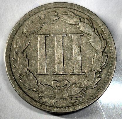 1868 3 Cent Nickel Good Features Full Liberty Partial Pillars Hole Filler US 3C