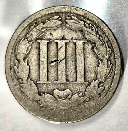 1868 3 Cent Nickel Good Features Full Liberty Partial Pillars Hole Filler US 3C