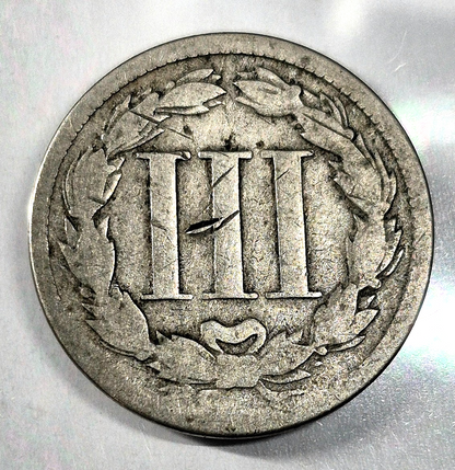 1868 3 Cent Nickel Good Features Full Liberty Partial Pillars Hole Filler US 3C