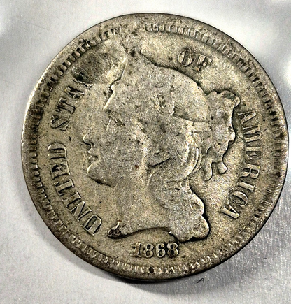 1868 3 Cent Nickel Good Features Full Liberty Partial Pillars Hole Filler US 3C