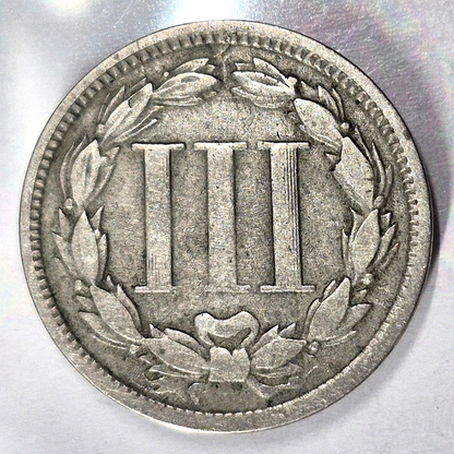 1868 3 Cent Nickel Good Features Full Liberty Partial Pillars Hole Filler US 3C