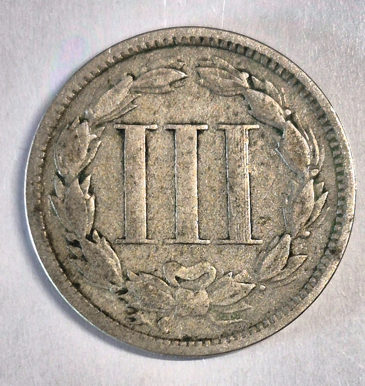 1868 3 Cent Nickel Very Good Features Full Liberty Partial Pillars US 3C