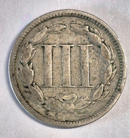 1868 3 Cent Nickel Very Good Features Full Liberty Partial Pillars US 3C