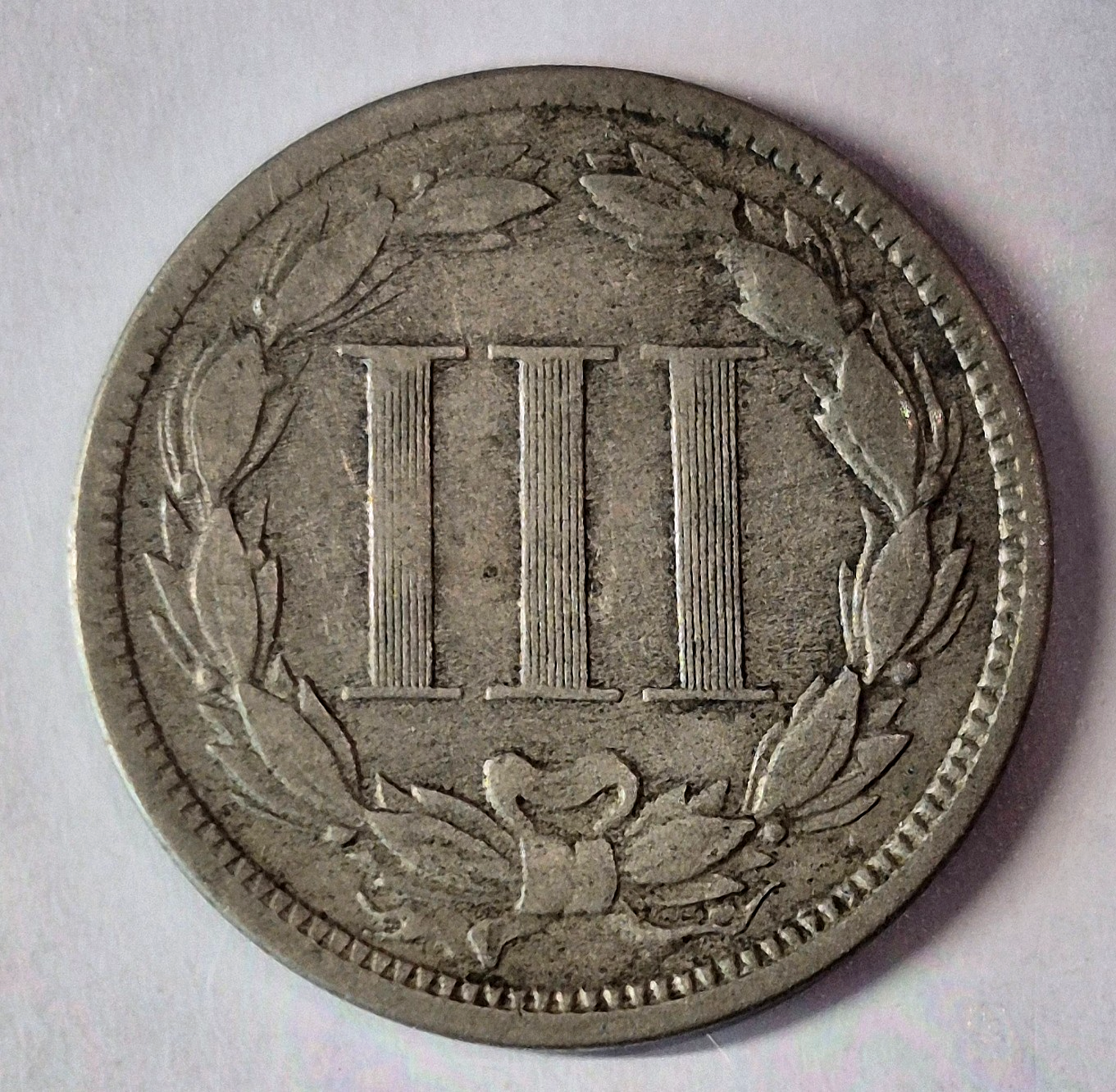 1868 3 Cent Nickel Very Good Features Full Liberty Partial Pillars US 3C
