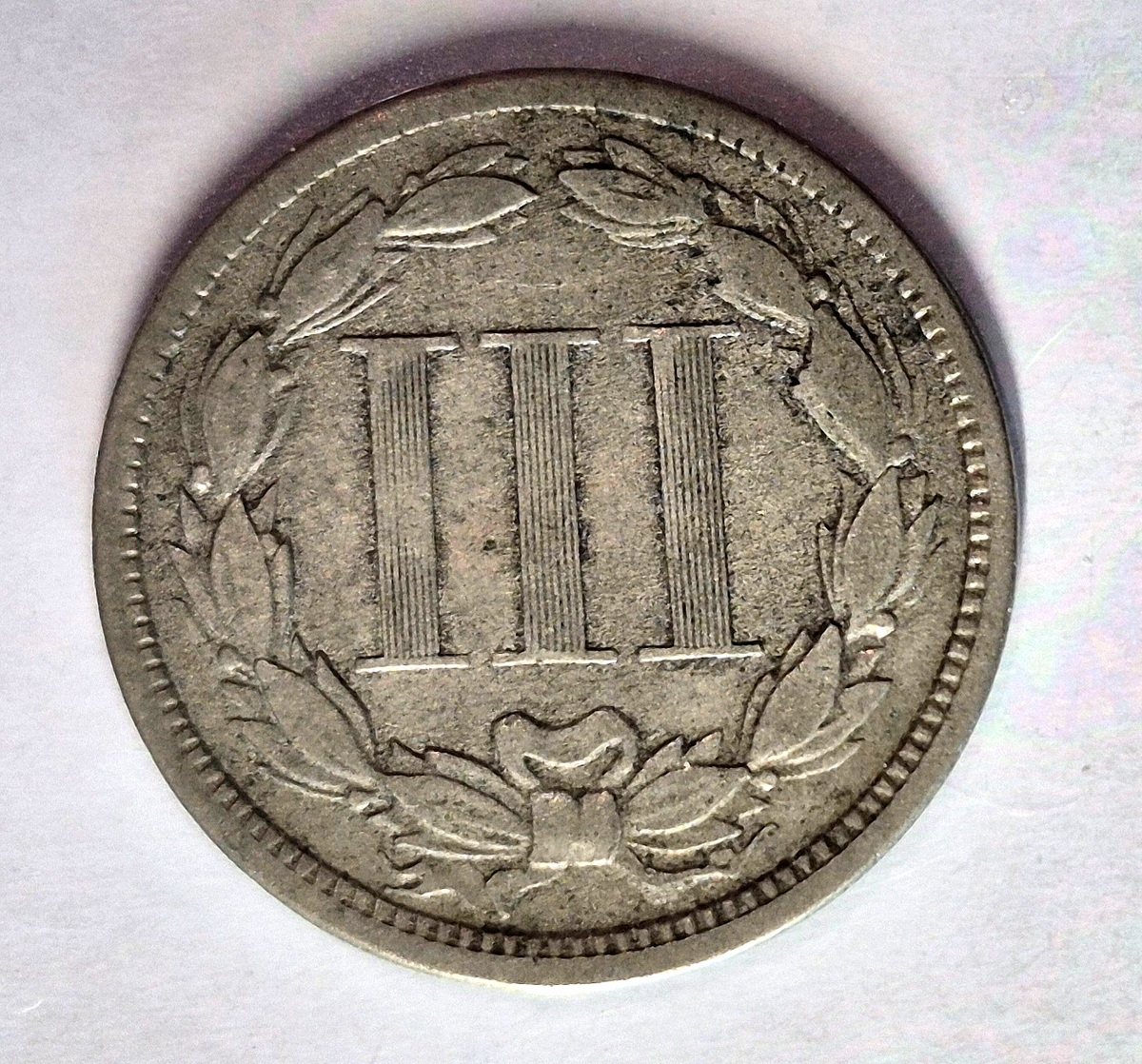 1868 3 Cent Nickel Very Good Features Full Liberty Partial Pillars US 3C