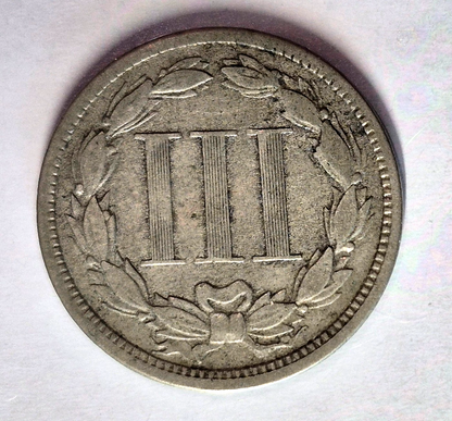 1868 3 Cent Nickel Very Good Features Full Liberty Partial Pillars US 3C