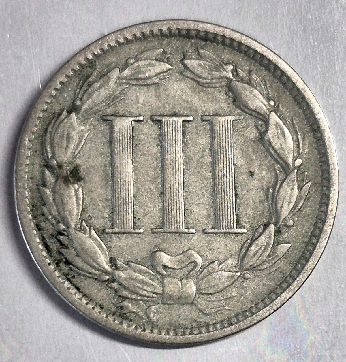 1868 3 Cent Nickel Very Good Features Full Liberty Partial Pillars US 3C