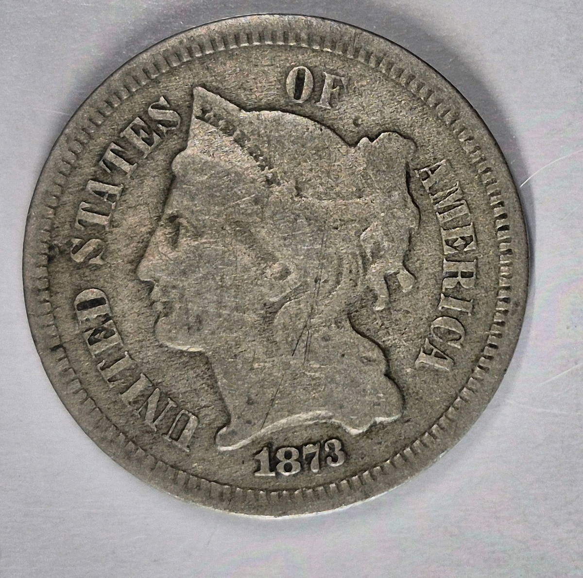 1868 3 Cent Nickel Very Good Features Full Liberty Partial Pillars US 3C