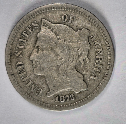 1868 3 Cent Nickel Very Good Features Full Liberty Partial Pillars US 3C