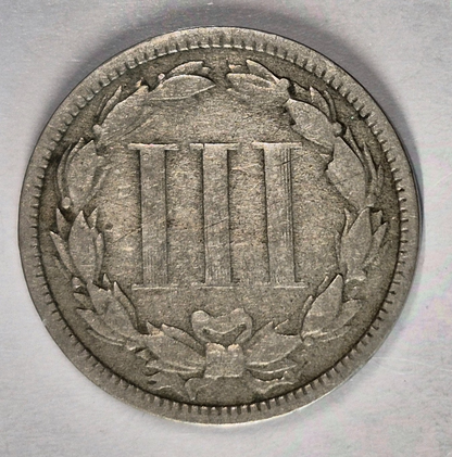 1868 3 Cent Nickel Very Good Features Full Liberty Partial Pillars US 3C