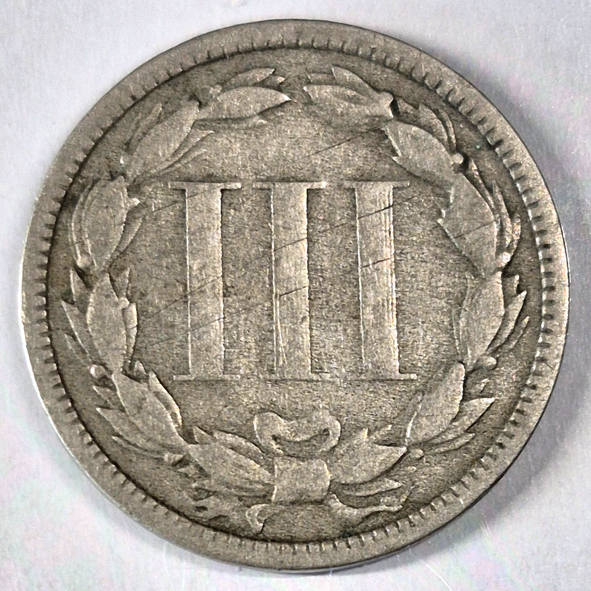 1868 3 Cent Nickel Very Good Features Full Liberty Partial Pillars US 3C